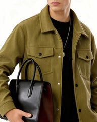 Jaqueta casual masculina ao ar livre cor pura gola abotoada outono inverno 2025 moda estilo moderno para homem