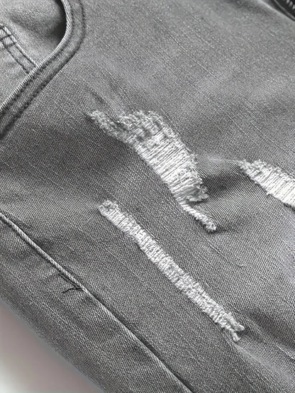 Calças Jeans Slim Fit Masculinas com Rasgos, Confortáveis e Casuais para Uso Diário