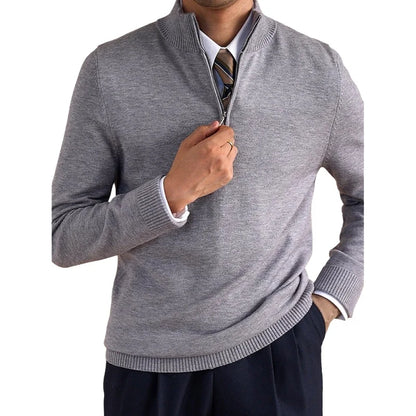 Camiseta Masculina Slim Fit de Manga Longa em Tricô com Gola Alta Estilo Casual para Outono e Inverno em Cor Sólida e Anti-Bolinhas