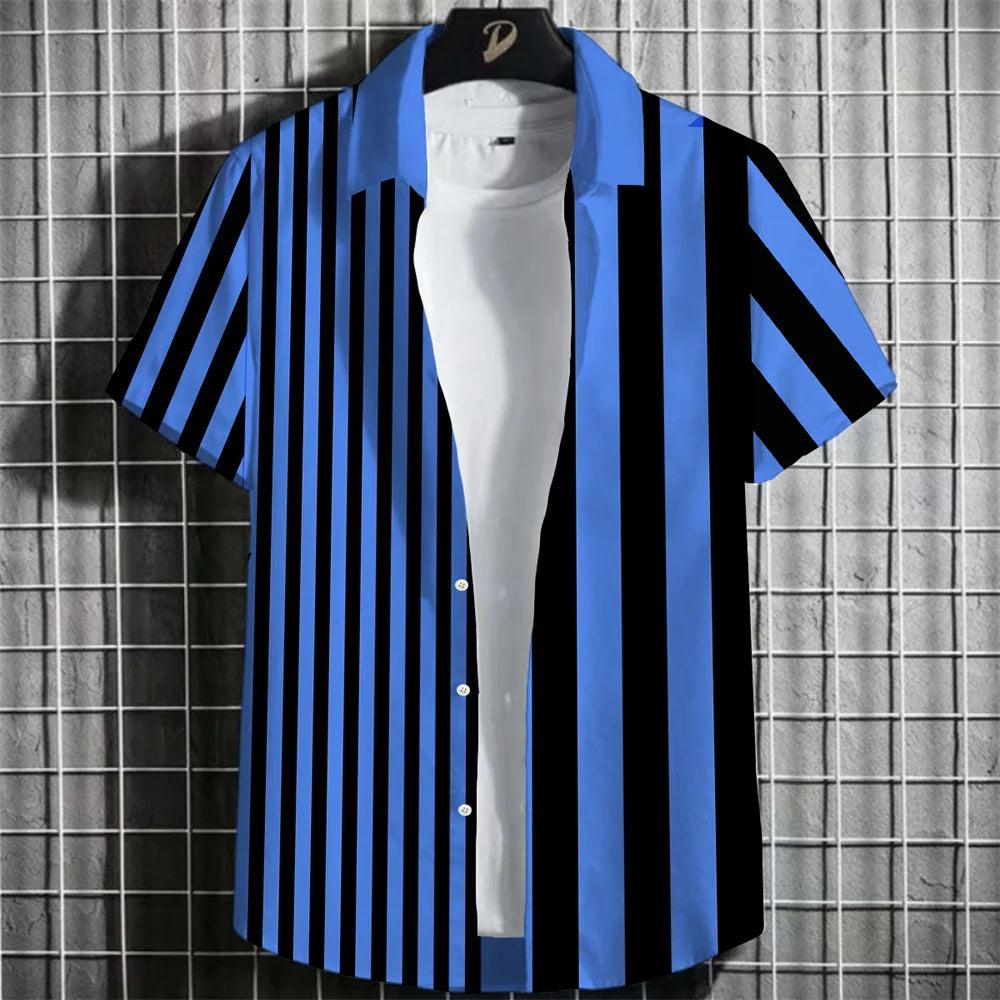 Camisa Havaiana Masculina com Estampa 3D Listrada, Casual, Manga Curta, para Festa na Praia, Caimento Solto, com Design Floral
