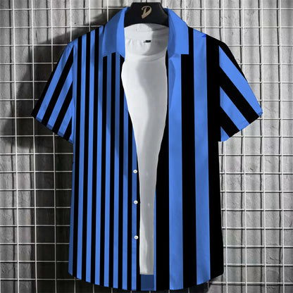 Camisa Havaiana Masculina com Estampa 3D Listrada, Casual, Manga Curta, para Festa na Praia, Caimento Solto, com Design Floral