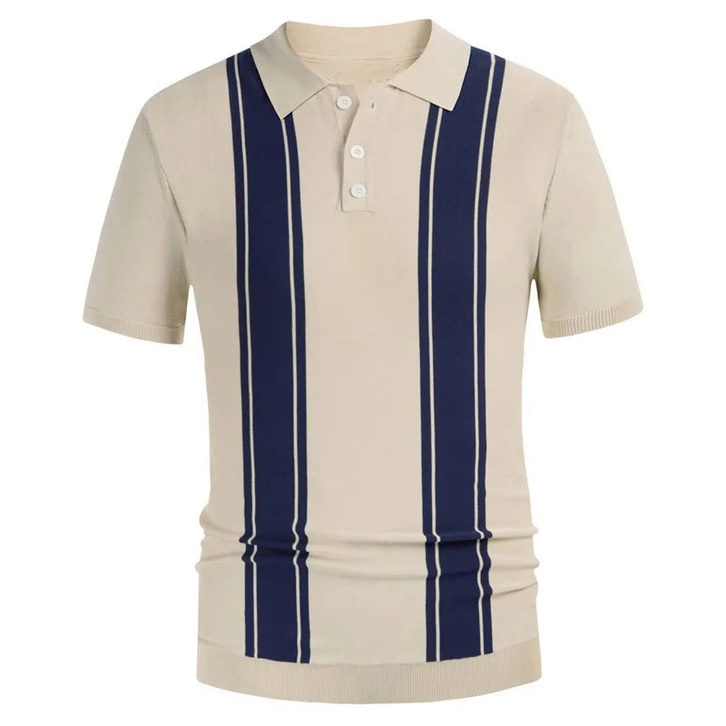 Novo verão camiseta masculina 2024 manga curta lapela listra impressão botão listra camisa polo moda pulôver topos