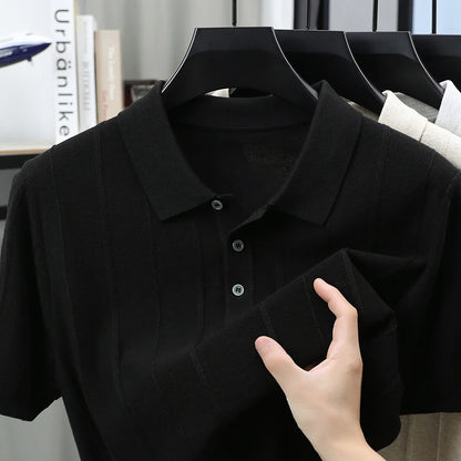 Camisa polo de manga curta em cor sólida de alta qualidade, confortável, em jacquard, nova camiseta casual de verão, moda luxuosa masculina.