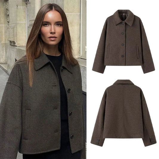 Jaqueta de lã feminina elegante solta manga longa cobrir único breasted casaco feminino 2024 inverno moda casual senhora casaco