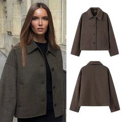 Jaqueta de lã feminina elegante solta manga longa cobrir único breasted casaco feminino 2024 inverno moda casual senhora casaco