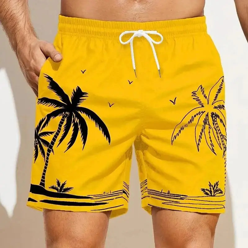 Calção de Banho Havaiano de Secagem Rápida Masculina, Shorts Esportivos para Férias, Estampado 3D Coqueiro, Solto, Moda Verão, 6XL