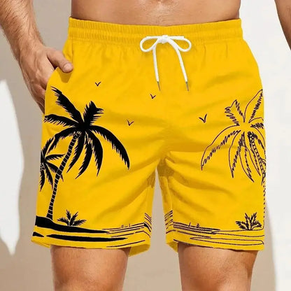 Calção de Banho Havaiano de Secagem Rápida Masculina, Shorts Esportivos para Férias, Estampado 3D Coqueiro, Solto, Moda Verão, 6XL