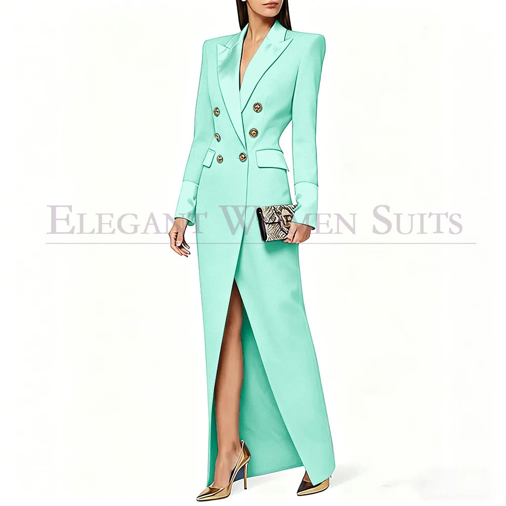 Blazer preto feminino de alta qualidade, com lapela de pico e abotoamento duplo, casaco longo da moda, peça única, luxuoso, estilo Dubai.