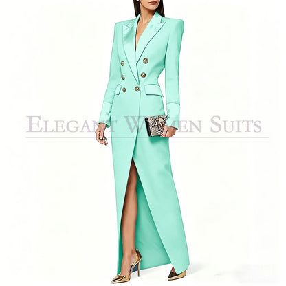 Blazer preto feminino de alta qualidade, com lapela de pico e abotoamento duplo, casaco longo da moda, peça única, luxuoso, estilo Dubai.