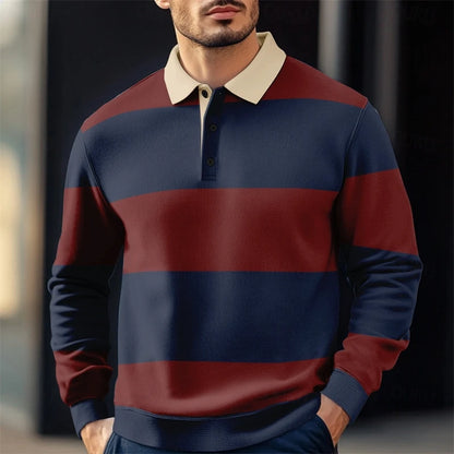Casual Striped Graphic Polo Shirts For Men Simple Autumn Business 3D Printed Long Sleeve Golf Polo Loose Breathable Lapel Tees