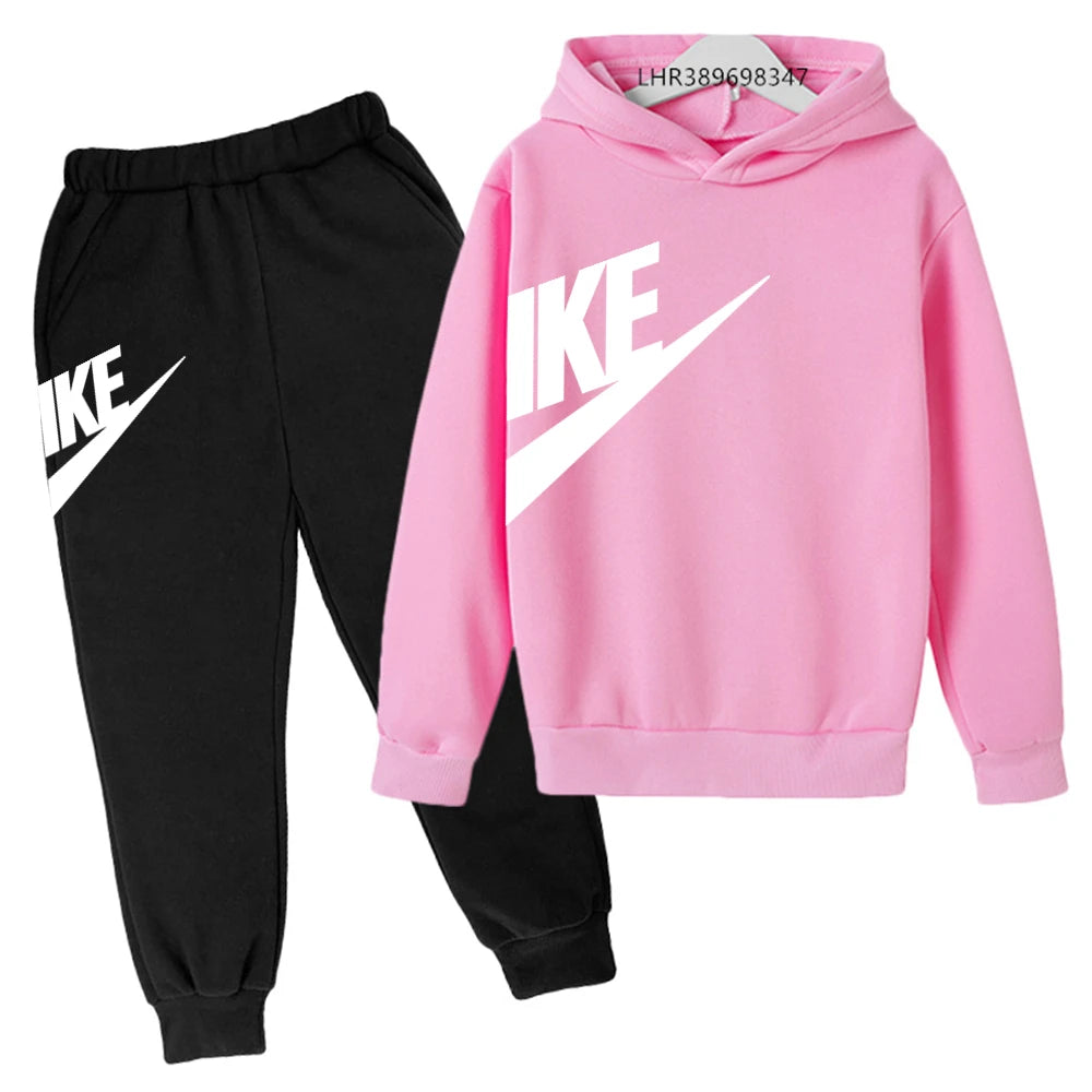 Conjunto de Moletom Estiloso para Crianças de 3 a 12 Anos, Casaco Esportivo de Manga Longa para Meninos e Meninas, Top + Calças