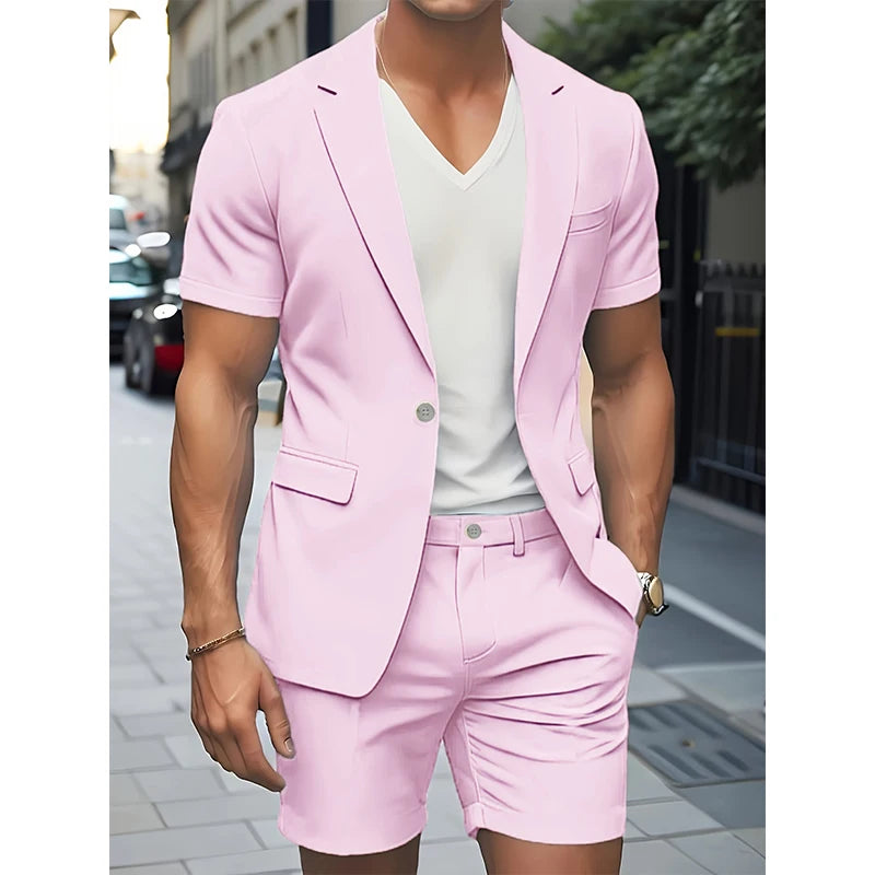 Terno masculino verão casual terno  2 peças moda manga curta terno blazer 5 polegadas vestido shorts para casamentos na praia ocasiões casuais
