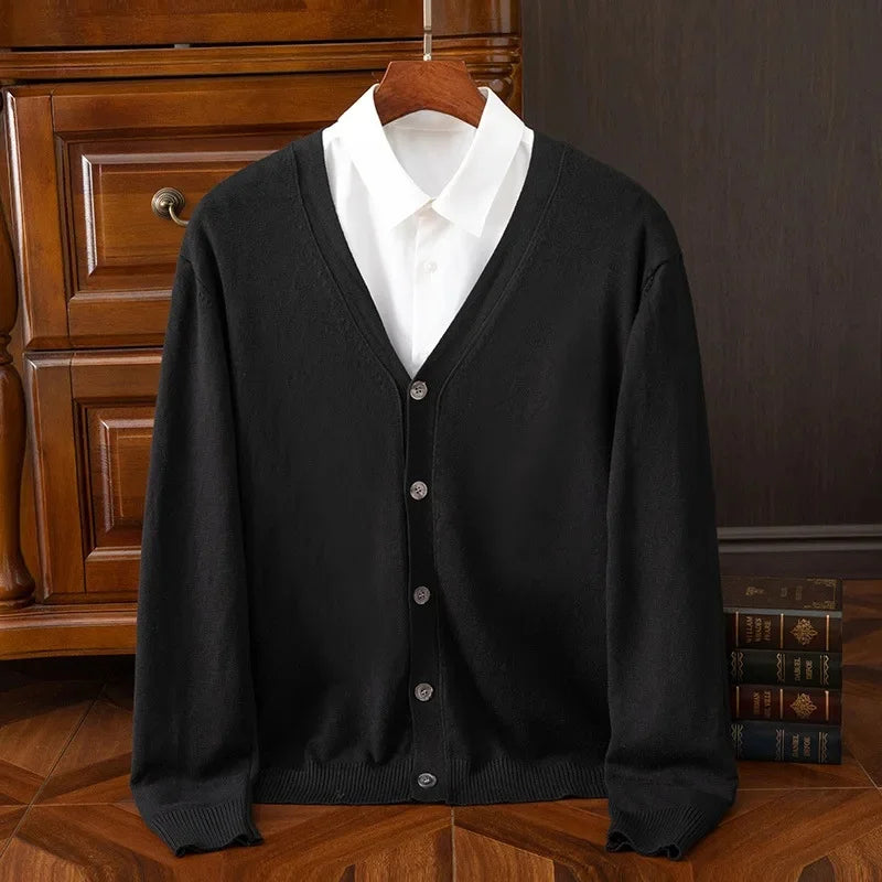 Cardigan de malha masculina solta com decote em v outono inverno camada base camisa frente aberta camisola estilo casual malhas tamanho grande