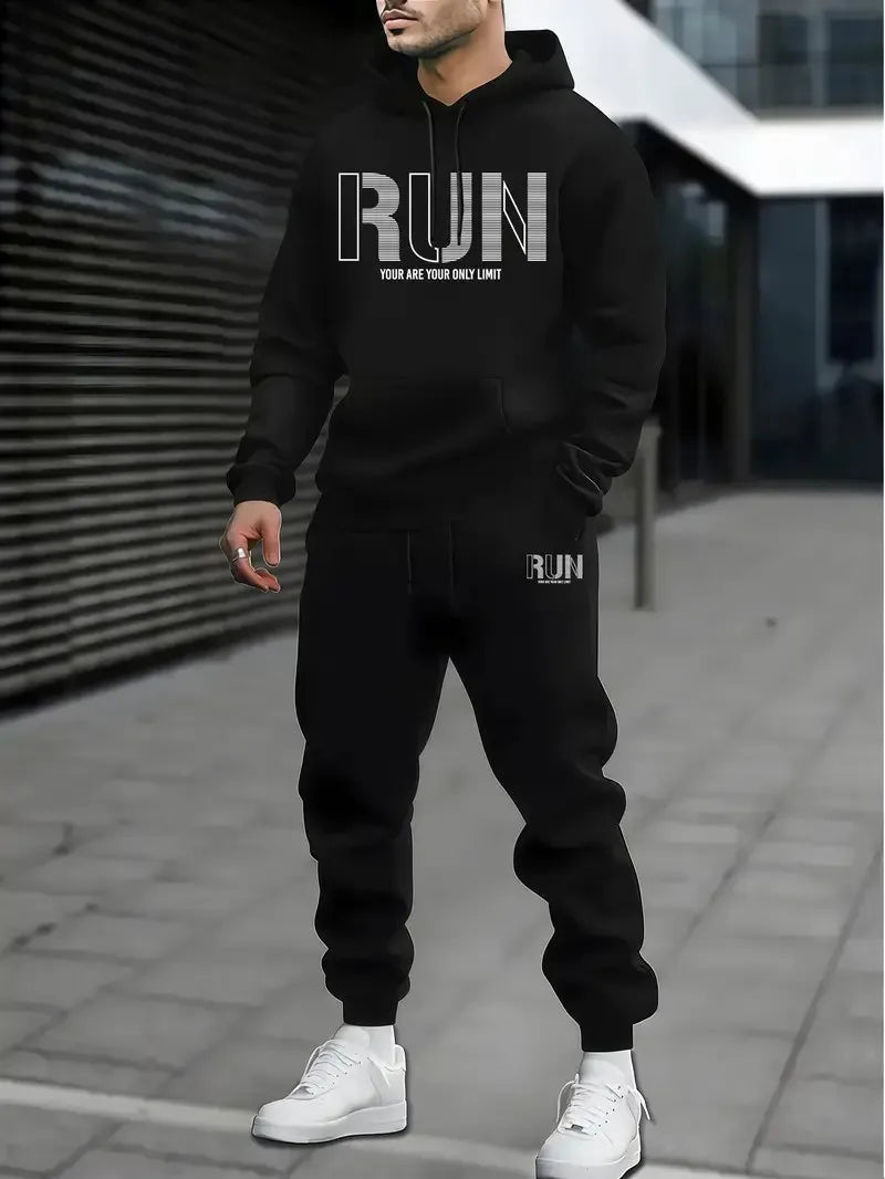 The 2025 Spring and Autumn new men's hoodie set is a casual and fashionable streetwear collection with letter prints