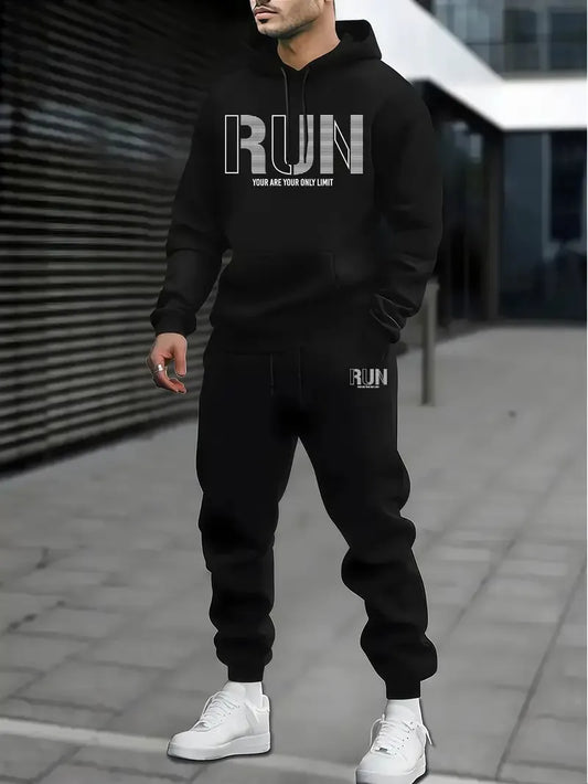 The 2025 Spring and Autumn new men's hoodie set is a casual and fashionable streetwear collection with letter prints