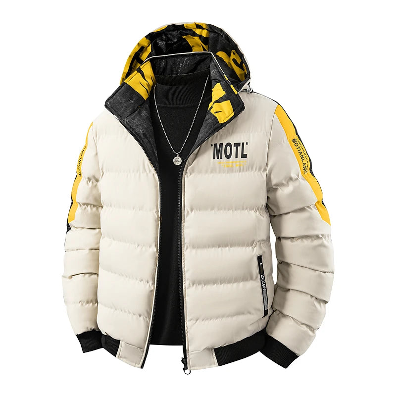 Jaqueta Puffer Masculina Grossa e Quente com Capuz, Casaco de Inverno Acolchoado Masculino, Parka Casual da Moda, Roupa Externa Acolchoada de Algodão, Casacos e Blusões