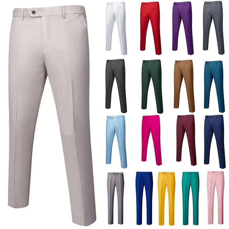 Calças de Terno Masculino M-6XL, Moda Boutique, Cor Sólida, Formal, para Negócios, Noivo, Casamento, Casual