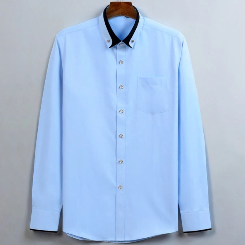 Camisa de negócios masculina manga longa botão para baixo camisa social anti-rugas escritório camisa masculina manga longa cor preta casual
