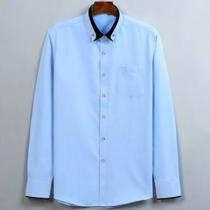 Camisa de negócios masculina manga longa botão para baixo camisa social anti-rugas escritório camisa masculina manga longa cor preta casual