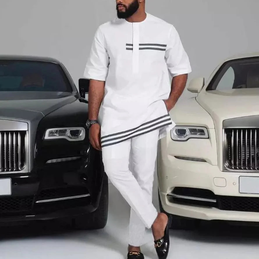 Novo Terno Masculino 2025, Bolso Branco, Conjunto de 2 Peças, Terno Casual de Luxo para Casamento, Estilo Tradicional Africano de Minorias Étnicas