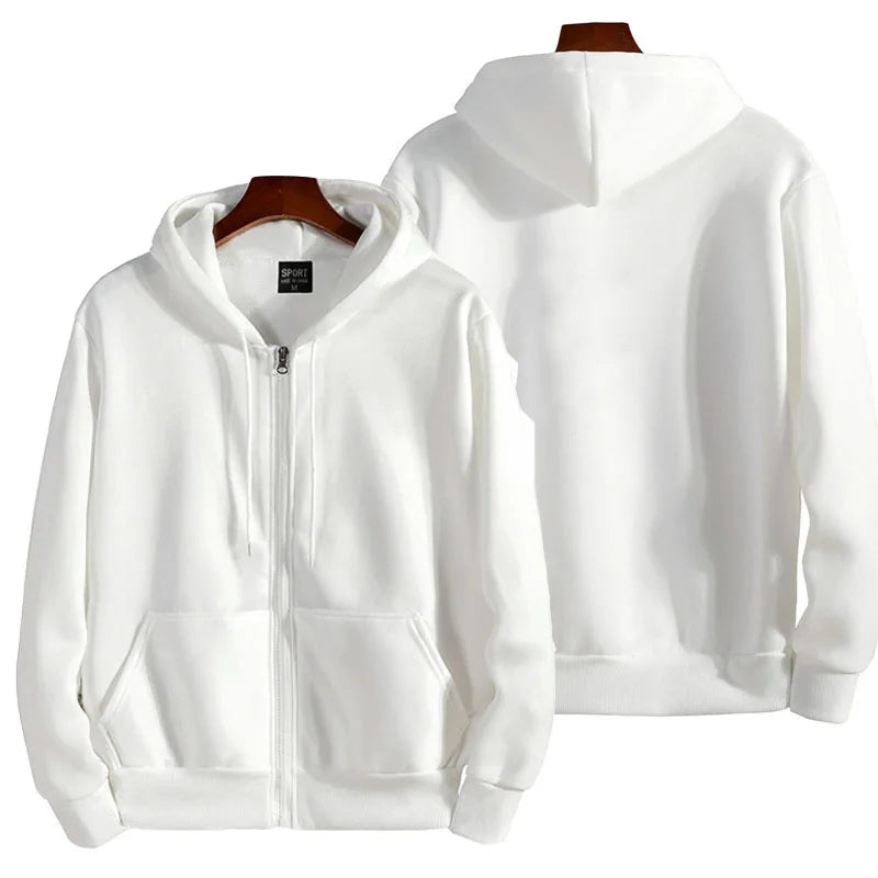 Moletom de manga comprida masculina e feminina, capuz com zíper, calçados esportivos monocromáticos, roupas casuais, outono, inverno, moda