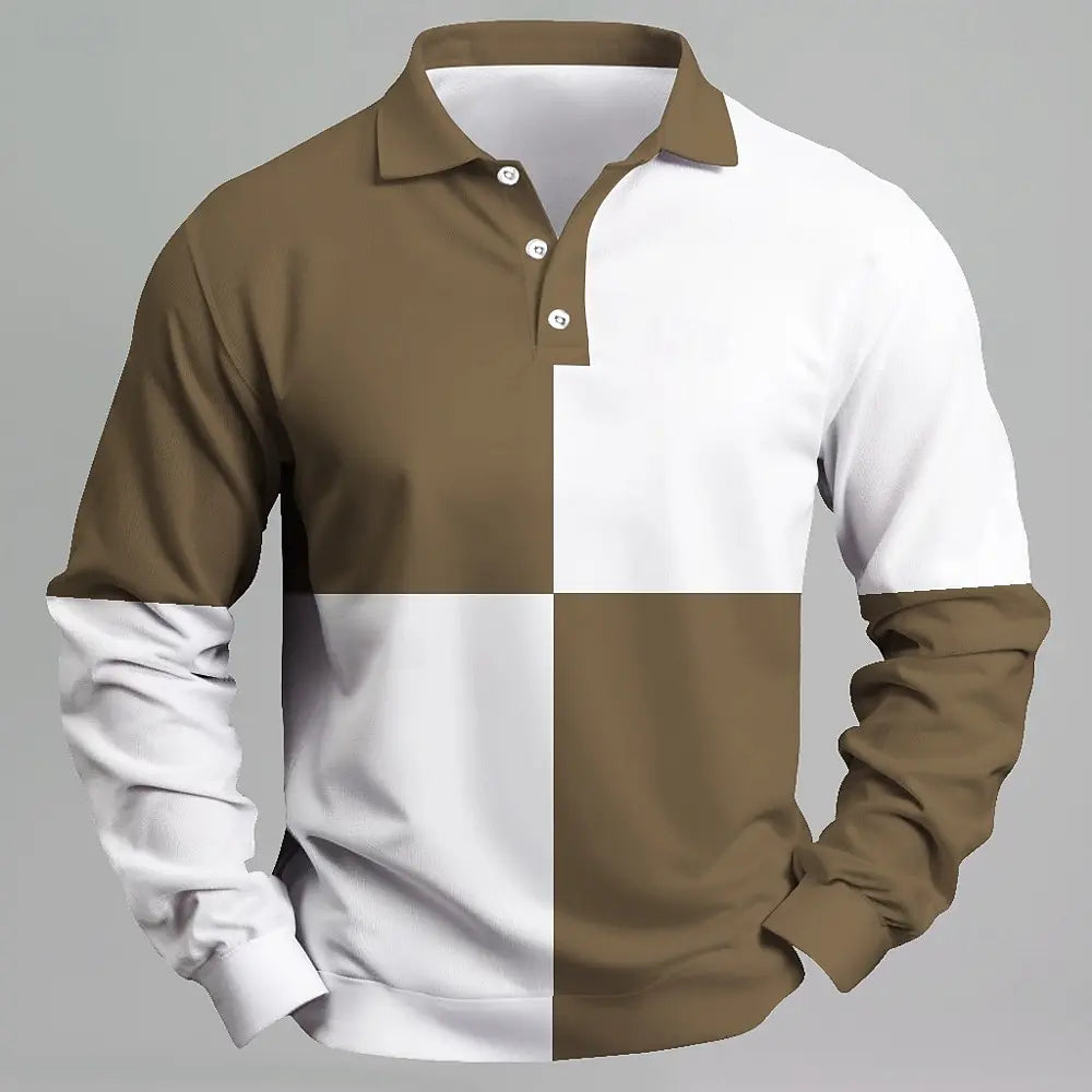 2025 moda masculina bloco de cores camisa polo manga longa respirável casual topos fino ajuste secagem rápida gola clássica camisa polo