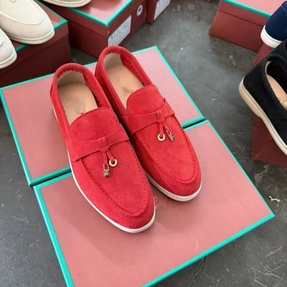 Promoção: Mocassins Femininos de Couro Genuíno Estilo Old Money com Borla e Fivela, Slip On, Casual, Vintage, Sapatos Planos para o Dia a Dia, Y2k