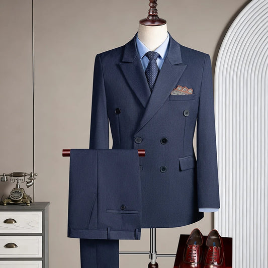 Terno Casual Masculino de Três Peças com Abotoamento Duplo para Festas e Casamentos, Traje Coreano de Cor Sólida Leve e Elegante