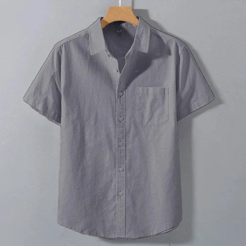 Primavera verão camisa de manga curta para homens cor sólida leve respirável elegante diário casual lapela bolso camisas