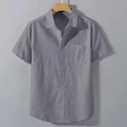 Primavera verão camisa de manga curta para homens cor sólida leve respirável elegante diário casual lapela bolso camisas