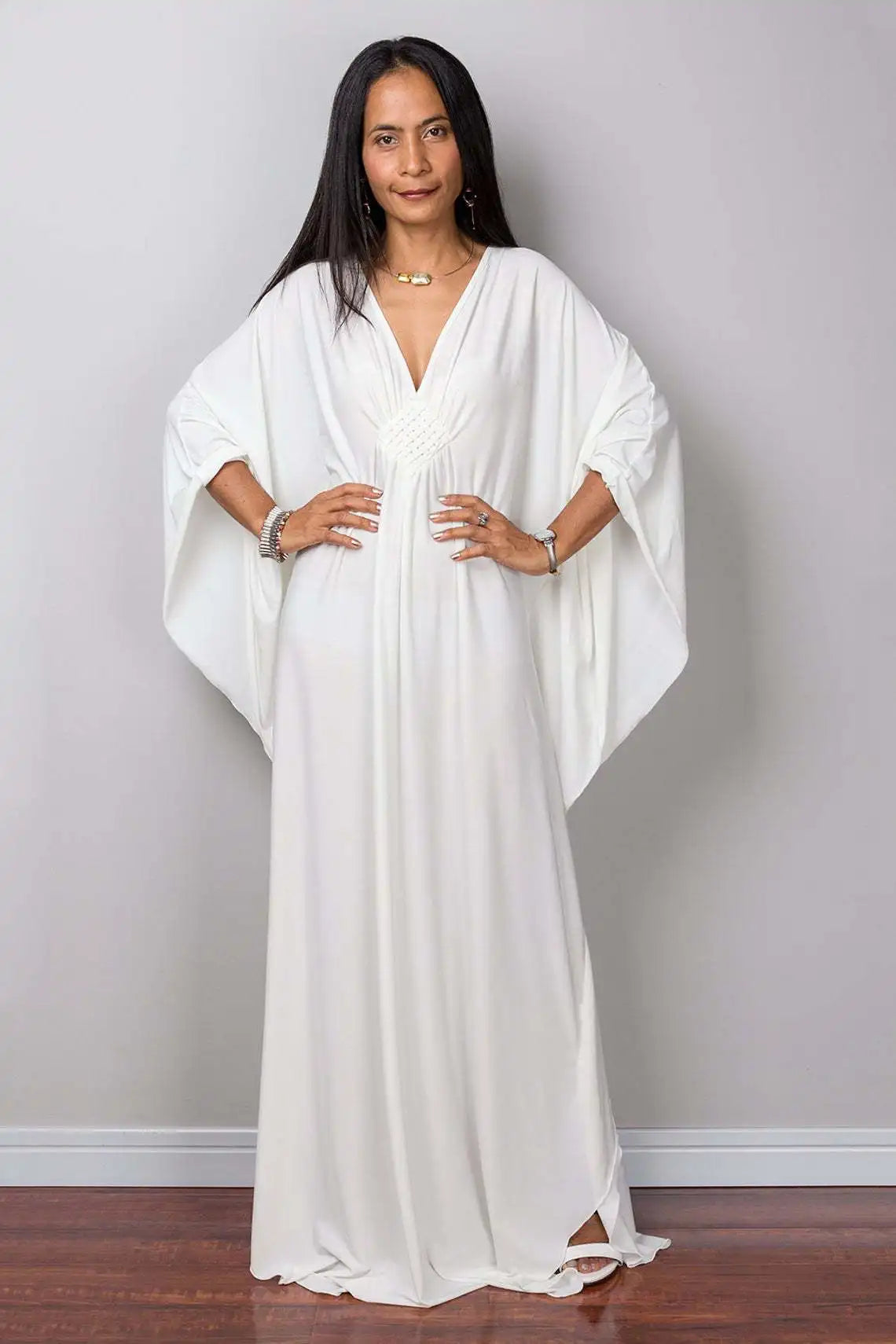 Vestidos caftan plus size para mulheres, cor sólida, plus size, vestido de praia, decote em v, solto, macio, caftan, loungewear