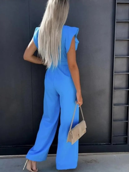 Elegante moda feminina branco borboleta manga macacão sólido casual o-pescoço cintos perna larga playsuit verão senhora do escritório macacões