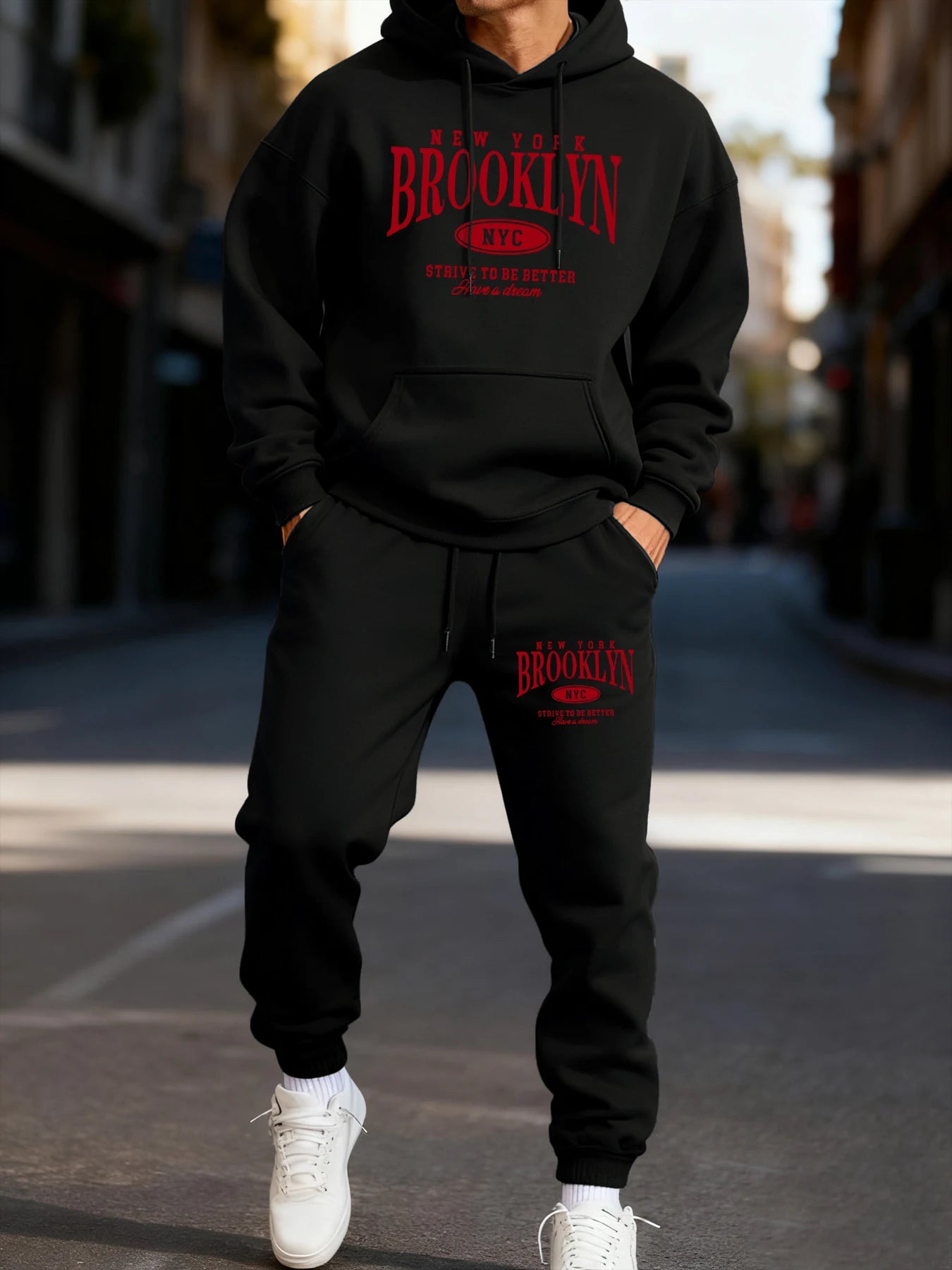 Brooklun New York Letter Print Man'S Hoodie Set Loose Pocket Two Pices Sets Fleece Autumn Hoodies Casual Fashion Sweatpants