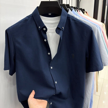 Camiseta masculina 100% algodão puro manga curta nova com bordado Paul Pony de marca de alta qualidade casual para negócios moderna e respirável