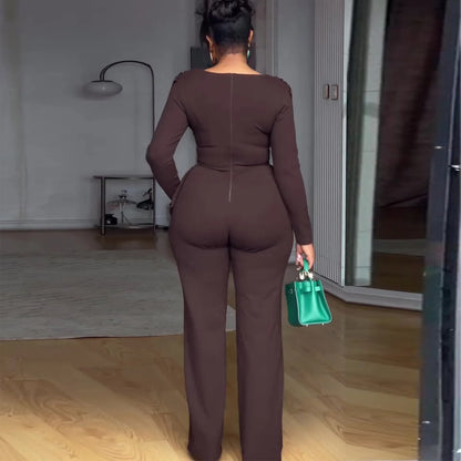 Gola de balanço ruched macacão manga longa sólido elegante senhora do escritório assimétrico bainha casual vintage ruched magro macacão outono