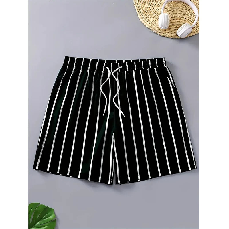 Listra 3d impresso board shorts casual masculino gráfico calças curtas verão havaiano respirável troncos de natação crianças solto shorts de gelo 2025