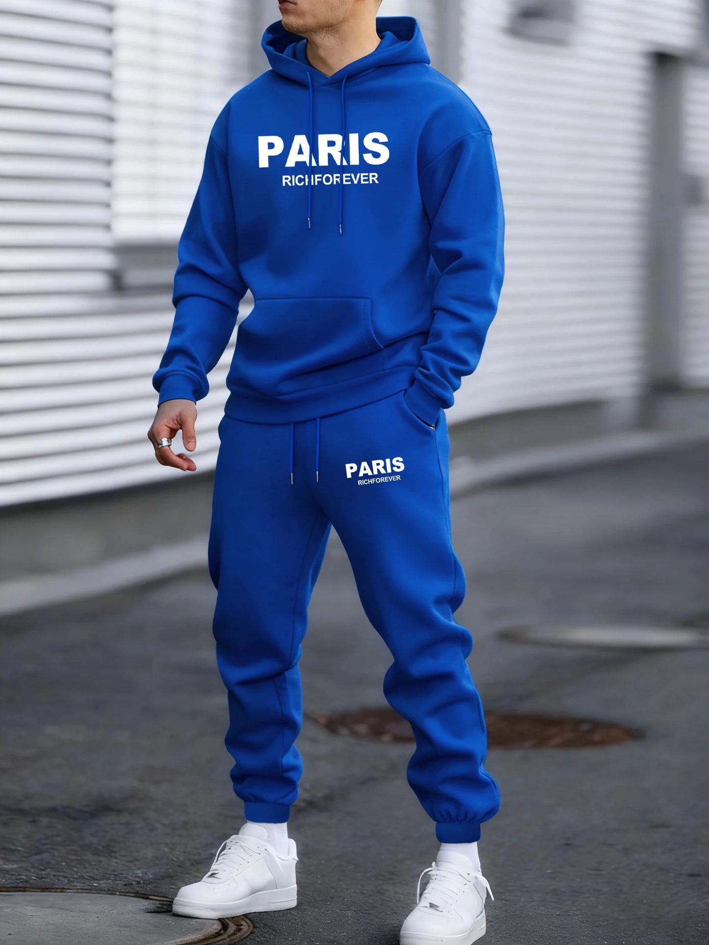 Paris Richforever Trendy Print Tracksuit For Mans Autumn Warm Loose Hoodies Fleece Simple Pants Unisex Loose Fashion Suits