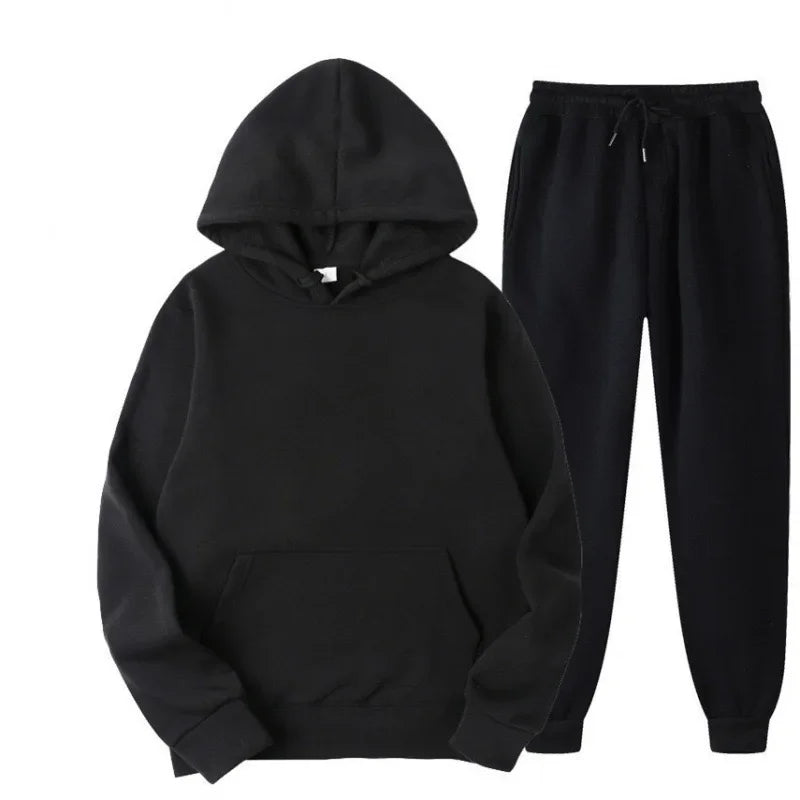 Conjunto Esportivo Masculino Outono/Inverno 2026, Cor Sólida, Duas Peças, Moletom com Capuz e Calças de Jogging, Roupas Casuais Esportivas 2026