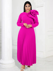 Elegant Women Pleated Party Dress O Neck Long Sleeves Ruffles Empire Modest Celebrate Birthday Wedding Event  Prom Plus Size 4XL