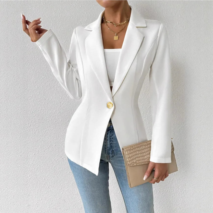 Mulheres único botão fino blazer primavera verão senhora entalhado manga longa sólido negócios workwear blazer casacos ZC-ZC740