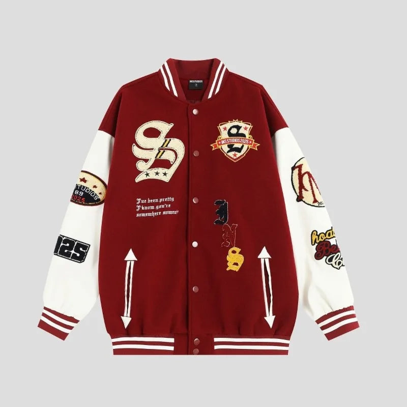 Jaquetas Varsity Bordadas Masculinas com Mangas em PU, Jaquetas Bomber Vintage Femininas, Moda Streetwear Americana Unissex