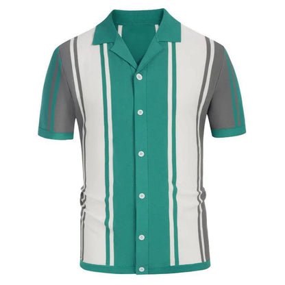 Novo verão camiseta masculina 2024 manga curta lapela listra impressão botão listra camisa polo moda pulôver topos