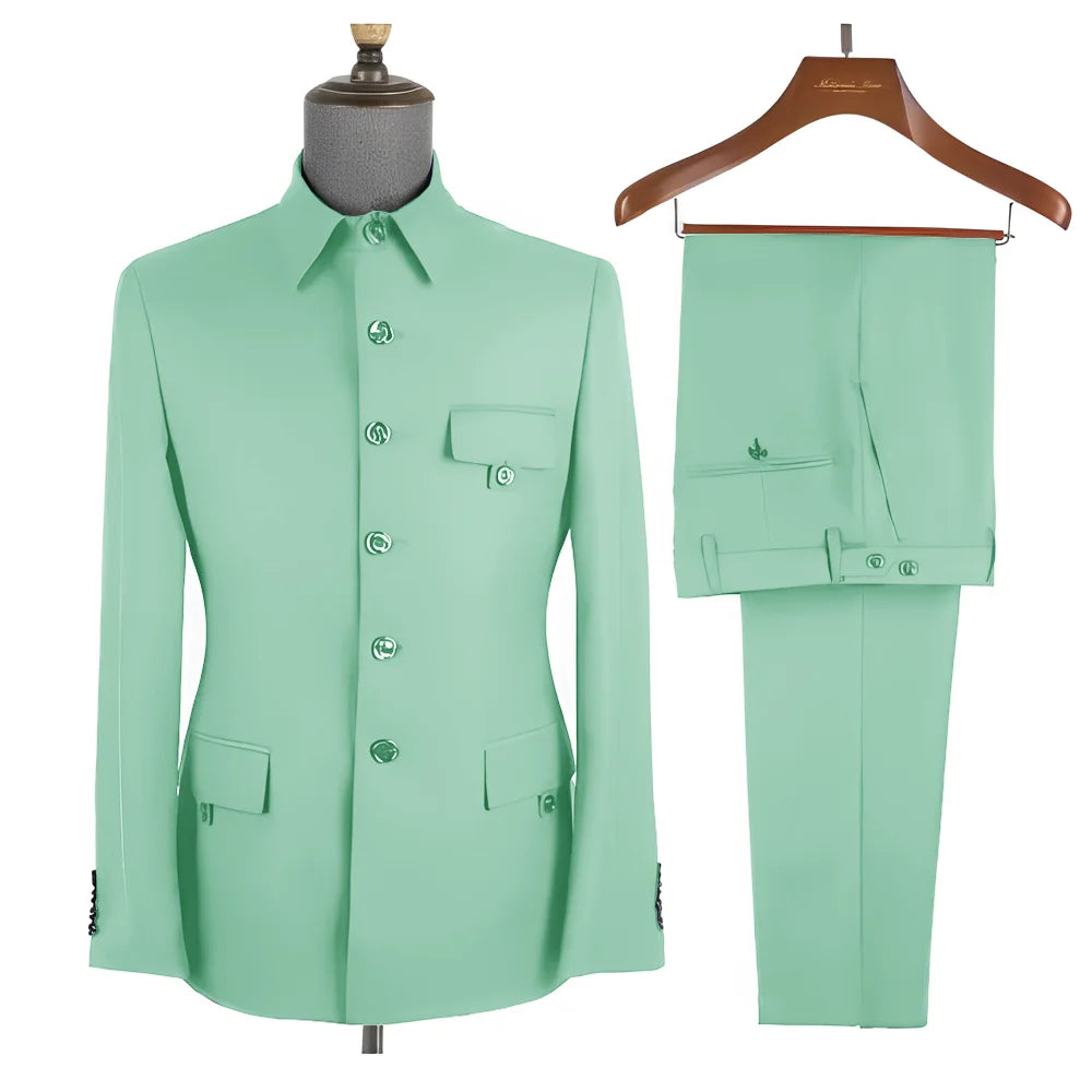 Terno masculino formal azul real, conjunto de 2 peças, gola, blazer, calças, slim fit, casamento, noivo, smoking, vestido de festa