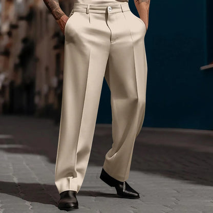 Calças de terno masculino moda perna reta respirável calças casuais cor pura bolso uso diário ajuste confortável