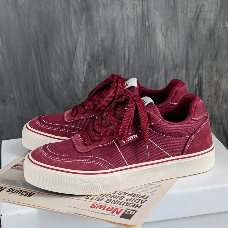 Tênis de skate masculino respirável em lona, estilo retrô, esportivo, casual, moderno, com sola plana de borracha com salto inferior a 1cm.