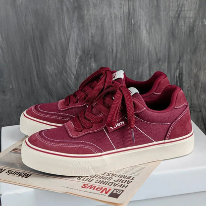 Tênis de skate masculino respirável em lona, estilo retrô, esportivo, casual, moderno, com sola plana de borracha com salto inferior a 1cm.