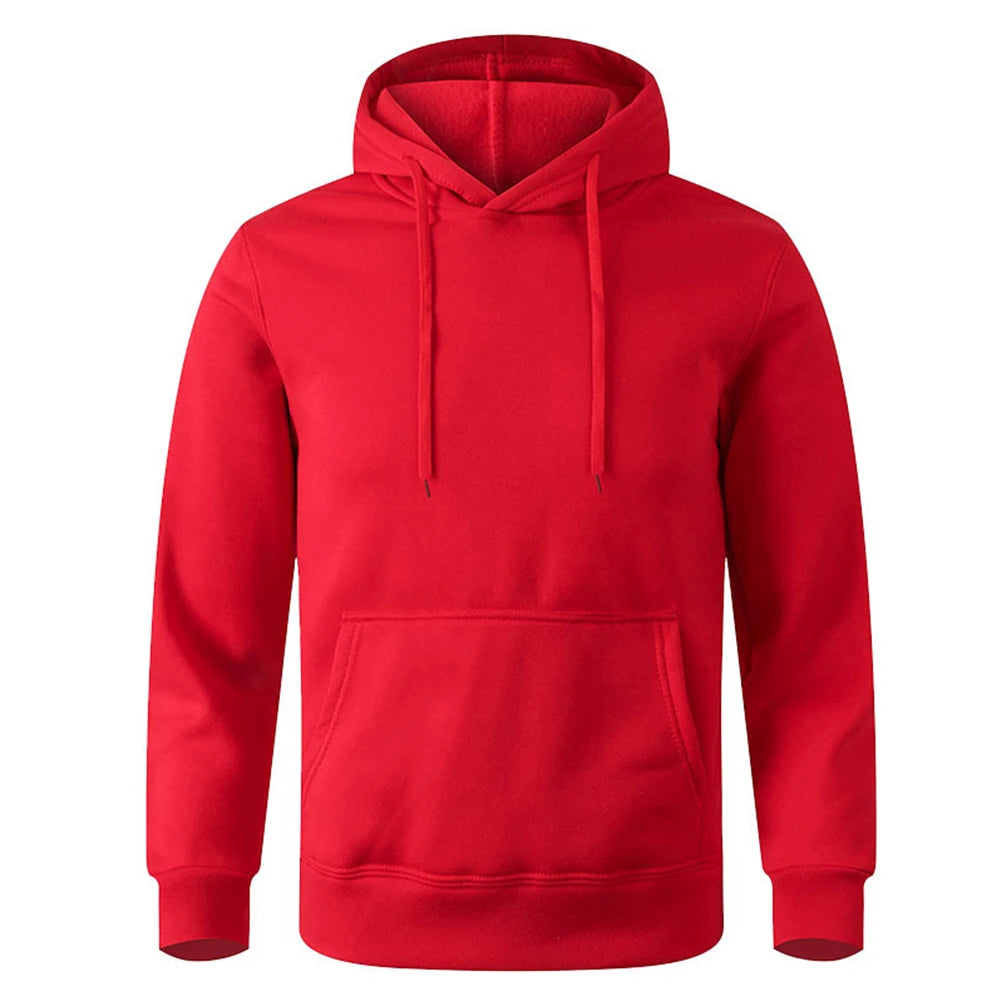 Moletom unissex quente, casual, cor sólida, estilo streetwear, com bolso, para esportes e fitness, disponível em várias cores.