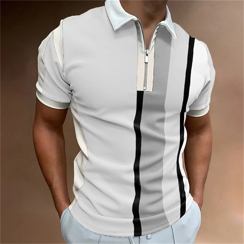 Camisa polo masculina listras manga curta camiseta masculina respirável topos negócios turn down collar streetwear marca de luxo alta qualidade