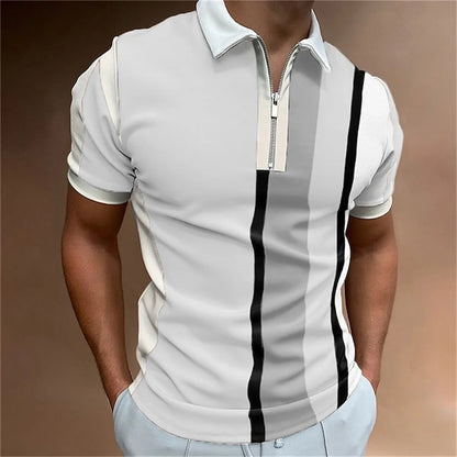 Camisa polo masculina listras manga curta camiseta masculina respirável topos negócios turn down collar streetwear marca de luxo alta qualidade