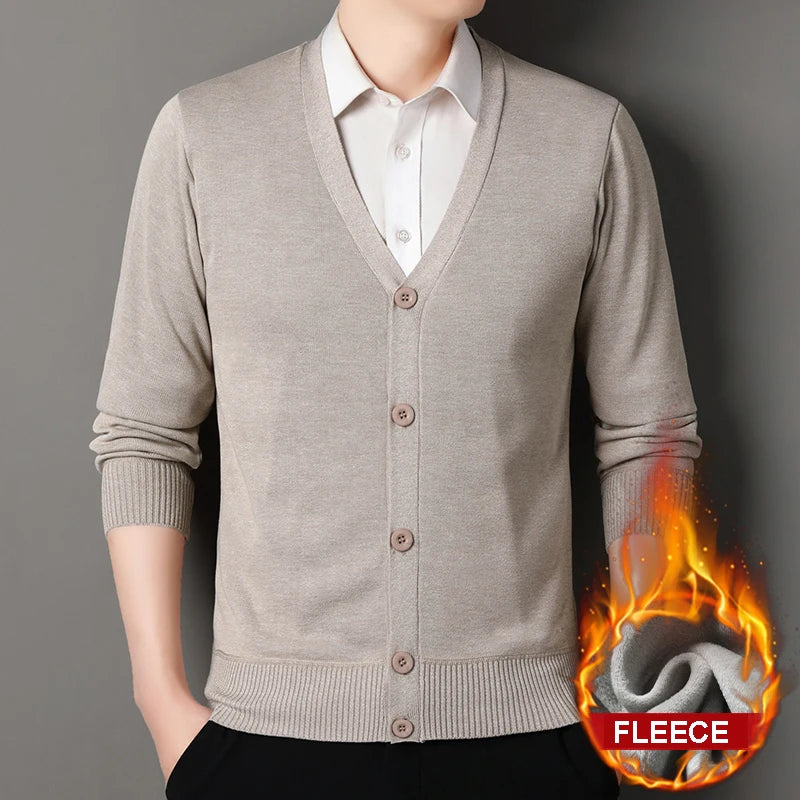 Roupas masculinas de outono, jaqueta cardigã de lã, suéter de malha, gola em v, cardigãs da moda, top quente masculino
